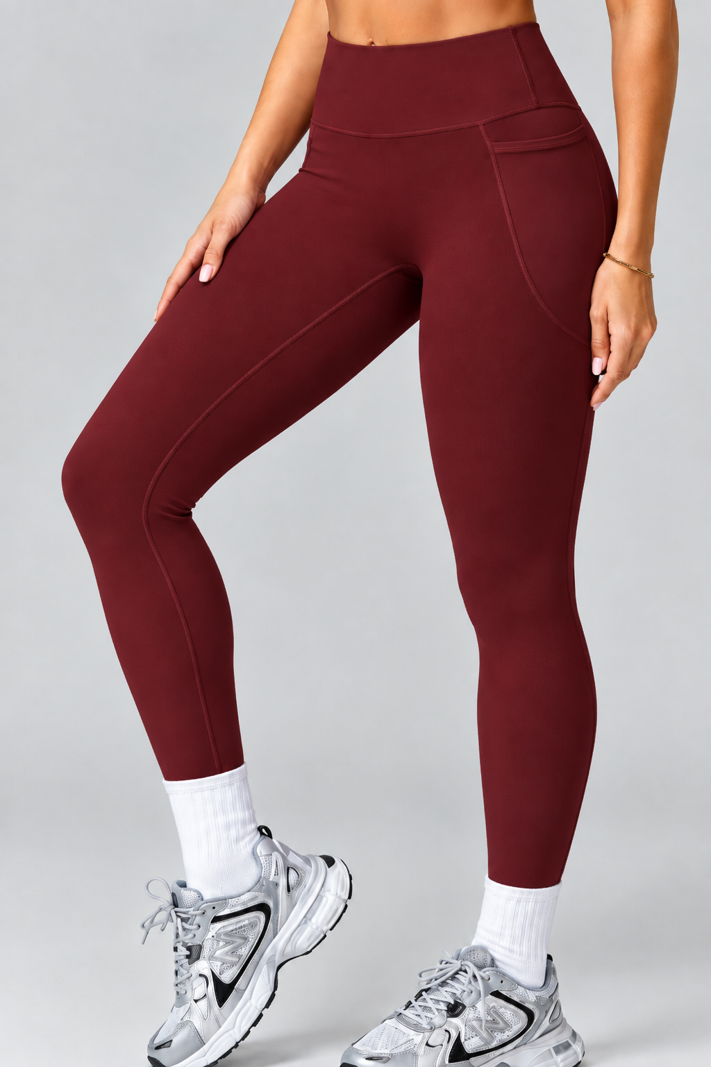 High Waist Strong & Fearless Performance Leggings Dark Burgundy