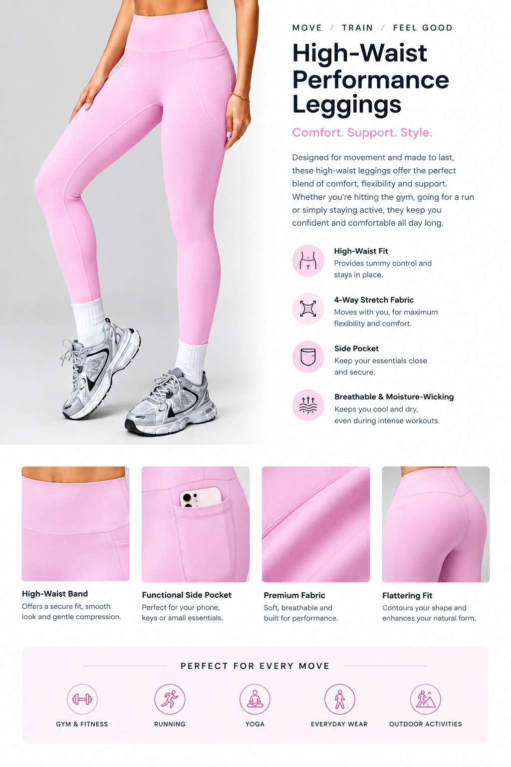High Waist Strong & Fearless Performance Leggings Pink