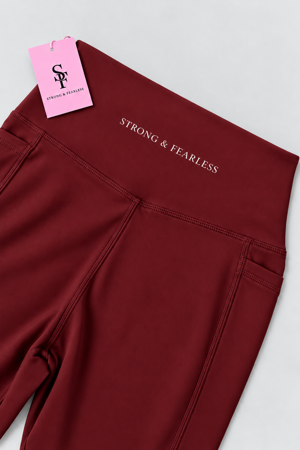 High Waist Strong & Fearless Performance Leggings Dark Burgundy
